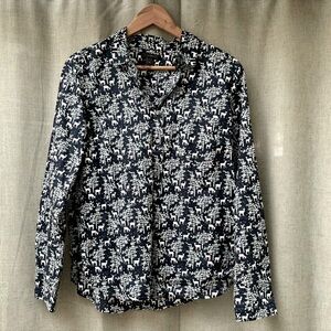 J.Crew Cotton Navy Deer Print Shirt | Size 8